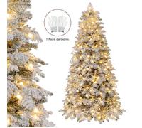 Sapin de Noël Artificiel Pré-Éclairé 210 cm COSTWAY-160 Boules Scintillantes-320 Lumières LED,8 Modes-806 Branches Floqué-Articulé