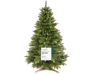 Sapin de Noël Artificiel Premium 220 cm - Gagnant du Test - Réalisme Exceptionnel, Branches épaisses, livré avec Support en Bois et Sac de Rangement - Pure Living