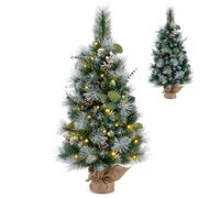 Sapin de Noël Artificiel - RELAX4LIFE -98 Aiguilles de Pin Blanc - 30 LED Blanc Chaud - Fonction de Minuterie -Base en Ciment -90CM
