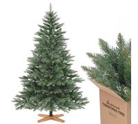 Sapin de Noël Artificiel SALCAR 180 cm, Feuillage PVC Vert, Base en Bois, Arbre de Noël Réaliste avec Branches Pointues, Décoration de Noël pour Intérieur et Extérieur