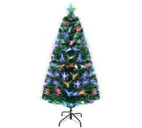 Sapin de Noël Artificiel Uten pré-éclairé de 150 cm avec 170 Pointes en PVC, lumières LED Multicolores intégrées, Support en métal