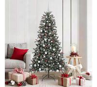 Sapin de Noël artificiel vert 180 cm avec 300 LED blanc chaud, aiguilles en PVC, noix de pin, baies, boules, pour intérieur et extérieur protégé