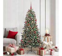 Sapin de Noël artificiel vert 180 cm avec 300 LED blanc chaud PVC et acier pour intérieur et extérieur avec noix de pin et baies Décoration festive