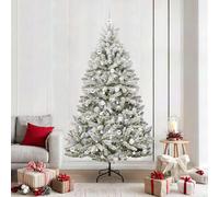 Sapin de Noël artificiel vert blanc 210 cm PVC et métal avec lumières LED, flocons de neige, décoration pour l'intérieur et l'extérieur, avec jeu de boules, alimenté par USB