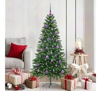 Sapin de Noël artificiel vert en polyéthylène avec 150 LED blanc chaud, support, boules et pointe pour intérieur et extérieur 150 cm