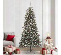 Sapin de Noël artificiel vert, hauteur 240 cm, diamètre 129,5 cm, avec lumières LED blanc chaud, noix de pin et baies, pour intérieur et extérieur