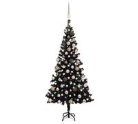 Sapin de Noël artificiel - vidaXL - 180 cm - Noir - Pré-éclairé - Boules doré rose