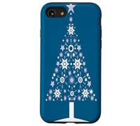 Sapin de Noël avec Flocons de Neige et étoiles sur Fond Bleu Coque pour iPhone SE (2020) / 7/8
