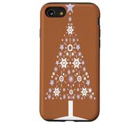 Sapin de Noël avec Flocons de Neige et étoiles sur Rouge Marron Coque pour iPhone SE (2020) / 7/8