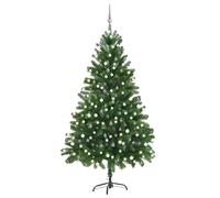 Arbre de Noël Artificiel Pré-éclairé et Boules, Sapin de Noël avec LED, Décoration de Vacances, Ornement de Fête Intérieur Extérieur, 210 cm Vert