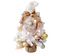 Sapin de Noël Blanc de 61 cm avec lumières, avec nœud, Petites Boules et Pendentif en Bois. Plantes artificielles