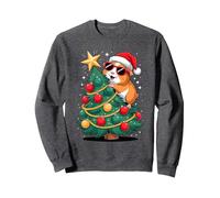 Sapin de Noël Cochon d’Inde Lunettes de Soleil Sweatshirt, Unisexe pour Adultes, Chiné Foncé, S