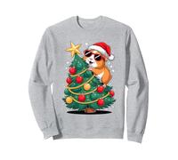 Sapin de Noël Cochon d’Inde Lunettes de Soleil Sweatshirt, Unisexe pour Adultes, Gris Chiné, M