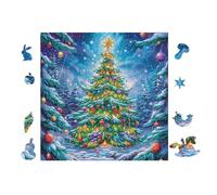 Sapin de Noël Cottage 100 Pièces Puzzle pour Ado en Carton Épais Haute Densité Facile Débutant Jeu De Société Idée Cadeau Anniversaire Petit Prix Premium 28x28cm