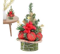 Sapin de Noël de Table, 22 cm, artificielles, décoration, avec Boules et Fleurs, pour Bureau, café, Salon, Table de Chevet, Chambre d'enfant