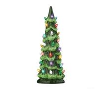 Sapin de Noël de table rétro peint à la main avec lumières LED et minuteur, petit sapin de Noël lumineux pour bureau, cheminée, étagère et affichage de village de vacances (10 cm)