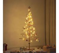 Sapin de Noël en bois avec support, marron, 150 cm, en bambou, pour intérieur et extérieur protégé, durable, montage facile
