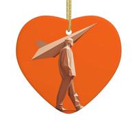 Sapin de Noël en céramique à suspendre avec pendentif en forme de cœur - YYHWHJDE - Fond pur - Impression couleur - Design exquis - 7,9 x 7,9 cm