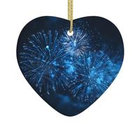 Sapin de Noël en céramique à suspendre avec pendentif en forme de feu d'artifice bleu YYHWHJDE dans le ciel nocturne - Design exquis - 7,9 x 7,9 cm