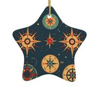 Sapin de Noël en céramique à suspendre en forme d'étoile HJFCZH Loi de la boussole Navigation Imprimé Facile à accrocher sur les arbres, les portes et les fenêtres