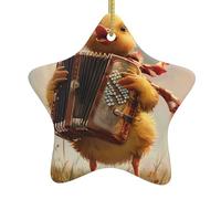 Sapin de Noël en céramique à suspendre en forme d'étoile YYHHAOFA Petit canard jouant de l'orgue avec cordon métallique perforé et doré