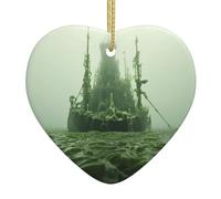 Sapin de Noël en céramique à suspendre Love Ornement YYHWHJDE Naufrage dans les gravures profondes avec cordon métallique perforé et doré