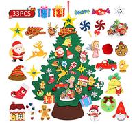 Sapin de Noël en feutre pour tout-petits, 1 m à suspendre au mur avec 33 ornements, Velcro double face amovible, décoration personnalisée en poudre dorée pour enfants