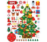 Sapin de Noël en Feutrine pour Enfant,DIY Sapin de Noël Montessori Lumineux Ornements pour Sapin Feutrine a Decorer Décoration Murales Porte,Cadeaux de Noël pour Enfants (Rouge+Vert)