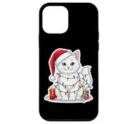 Sapin de Noël en Forme de Chat Blanc avec Chapeau de Père Noël Coque pour iPhone 12 Mini