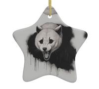 Sapin de Noël en forme de loup hurlant en colère - Décorations de Noël en céramique à suspendre - Idéal pour les projets d'artisanat pour décorer et accrocher
