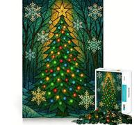 Sapin de Noël en vitrail dans la forêt Puzzle de 1000 pièces pour Adolescents Développe la mémoire Attente et Plaisir garantis 38x26cm