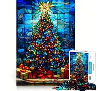 Sapin de Noël en vitrail Puzzle de 1000 pièces pour Adultes Jeu Intelligent Anti-Stress Motif à Assembler Surprise de Noël 50x75cm