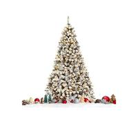 Sapin de Noël Lumineux LED 225CM COSTWAY-450 Lumières Blanc Chaud-1010 Branches PVC Floqué Neige-Socle en Métal-Décoration de Noël