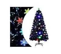 Sapin de Noël et Flocons de Neige LED Arbre Artificiel Ornement de Fête Décoration de Vacances Intérieur Noir 120 cm Fibre Optique