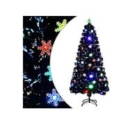 Sapin de Noël et Flocons de Neige LED Arbre Artificiel Ornement de Fête Décoration de Vacances Intérieur Noir 150 cm Fibre Optique