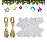 Sapin de Noël Etoiles Moule à Pendentif de Noël, Moules en Silicone en Forme D'étoile avec Kit d'accessoires, Moule Resine Epoxy Noël avec Trou, pour Loisirs Créatifs, Décoration, Pendentifs