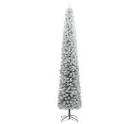 Sapin de Noël étroit avec support neige artificiel PVC 300 cm | Forme de crayon, se pose contre le mur, branches en PVC, neige blanche, support métallique, réutilisable