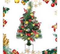 Sapin De Noël Extérieur,Piquet Éclairé 20 LED avec Baies Rouges Et Pommes De Pin De 60 Cm - Sapin De Noël pour Porche | Décoration pour Jardin Terrasse Entrée Allée Extérieur Et Fête De