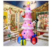 Sapin de Noël Gonflable 2,7 m Rose Avec Père Noël, Bonhomme de Neige, Boîte Cadeau - Décorations de Cour Gonflables Avec Lumières LED Intégrées Pour Fête, Cour, Jardin