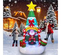 Sapin de Noël gonflable de 2,1 m avec Père Noël et boîtes cadeaux, décoration lumineuse colorée pour extérieur et intérieur