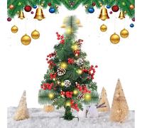 Sapin de Noël illuminé, 60 cm, 20 LED, illuminé avec baies rouges et pinnes, arbre de Noël extérieur pour porche, décoration extérieure, cour, jardin, terrasse, entrée et
