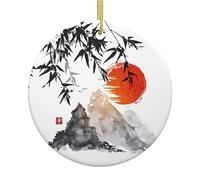 Sapin de Noël japonais en bambou à suspendre en céramique - Décoration de Noël ronde