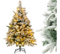Sapin de Noël LED 136 cm COSTWAY-Neige Blanche-150 Lumières Lumineux Blanches Chaudes-384Branches en PE et PVC-Décoration de Noël