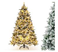 Sapin de Noël LED 186 cm COSTWAY-Neige Blanche-250 Lumières Lumineux Blanches Chaudes-752 Branches en PE et PVC-Décoration de Noël
