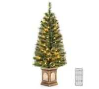 Sapin de Noël LED Artificiel 120cm COSTWAY-Pot Ciment-100 Lumières,3 Modes Dynamiques-Minuterie,4 Luminosité Réglable-Télécommande