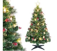 CostwaySapin de Noël Artificiel avec 8 Modes d'Eclairage LED Blanc Chaud Fibres Optiques Pointes de Branches Aiguilles de Pin Hauteur de 150CM