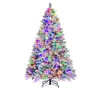 Sapin de Noël LED Artificiel 210 cm COSTWAY-320 Lumières,8 Modes et 4 Couleurs-1270 Branches Floqué-40 Cônes de Pin Paire de Gants