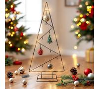 Sapin de Noël LED en métal noir avec 9 crochets - 77 cm - Support décoratif pour bijoux décoratifs à piles - Décoration de Noël de l'Avent