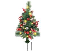 Sapin de Noël LED Illuminé pour Extérieur - 60 Cm Avec Piquet Baies Rouges Et Pommes De Pin Décorations De Fêtes - Arbre de Noël Décoratif d'Extérieur | Pour Porche Terrasse Jardin Entrée Allée Chemin