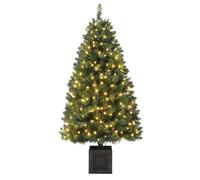 Sapin de Noël Lumineux 145CM, LUNSY Sapin de noel, 300 lumières LED, 8 modes blanc chaud, avec pot de fleurs rétro